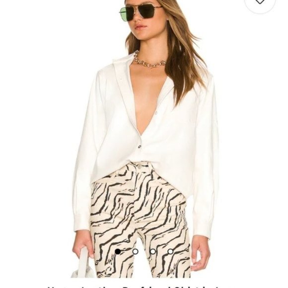 WeWoreWhat Vegan Leather Boyfriend Shirt in Ivory - Picture 3 of 10